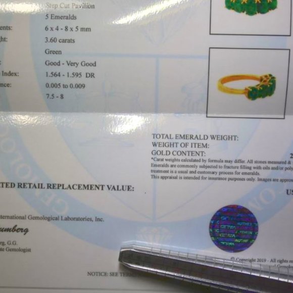 Emerald 3.60ct Solid 22K Yellow Gold Ring - Picture 4 of 9